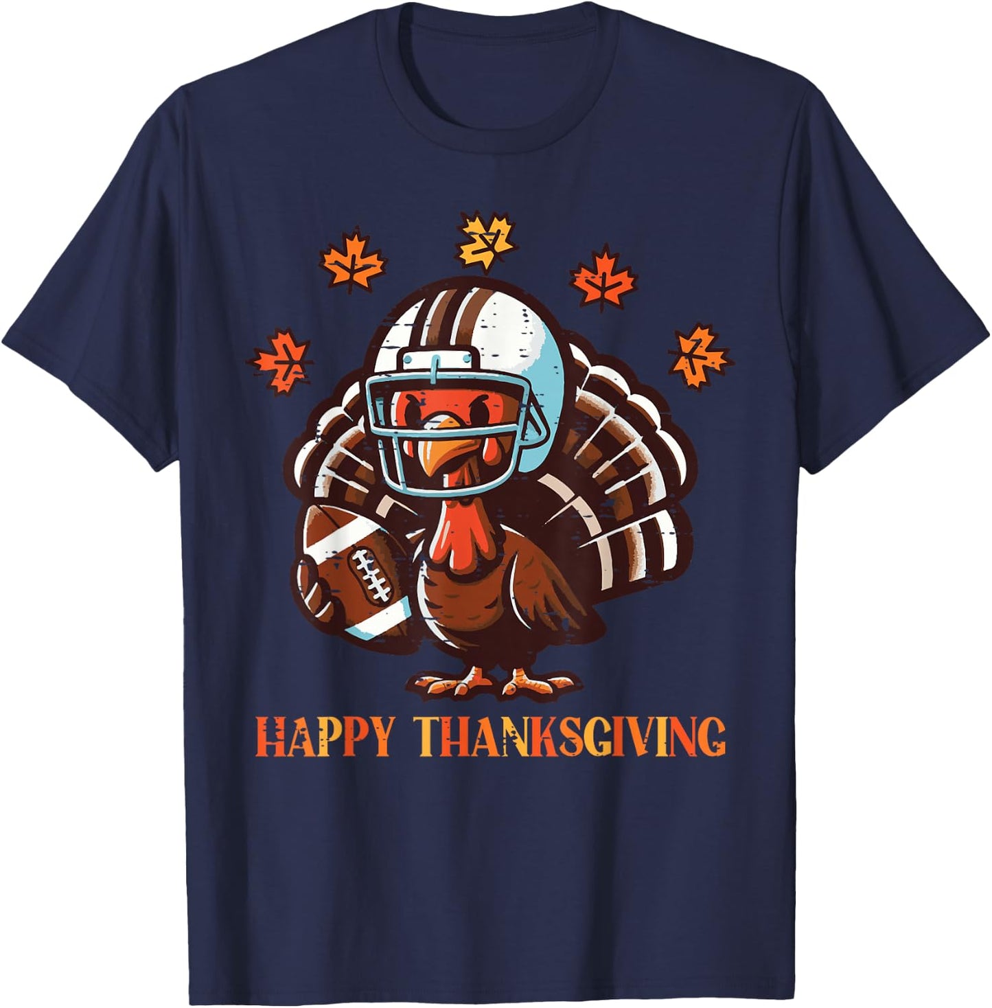 Happy Thanksgiving American Football Turkey Men Boys Kids T-Shirt - T-Shirt | Navy