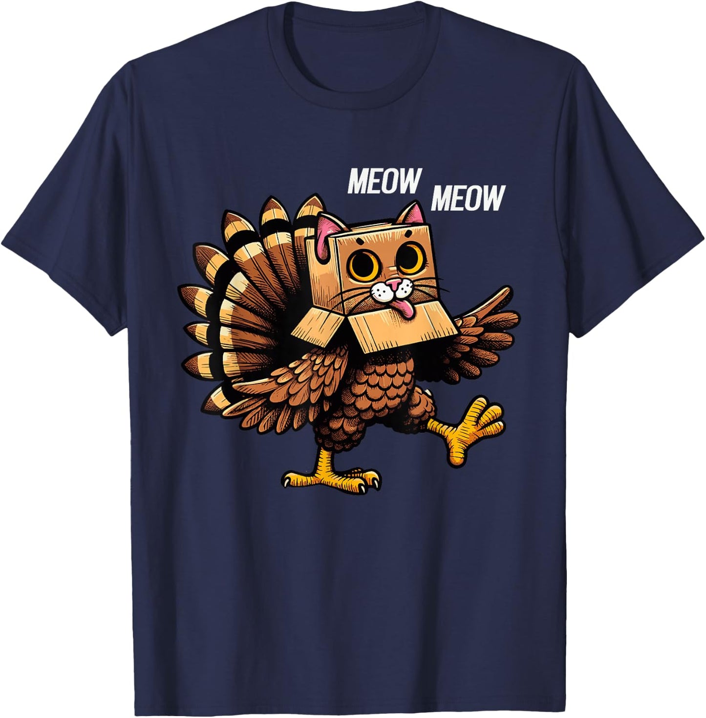 Thanksgiving Cat Meow Funny Men Women Thanksgiving T-Shirt - T-Shirt | Navy