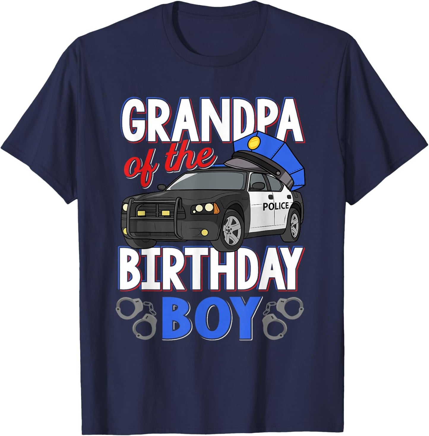 Grandpa Of The Birthday Boy Policeman Officer Party T-Shirt - T-Shirt | Navy