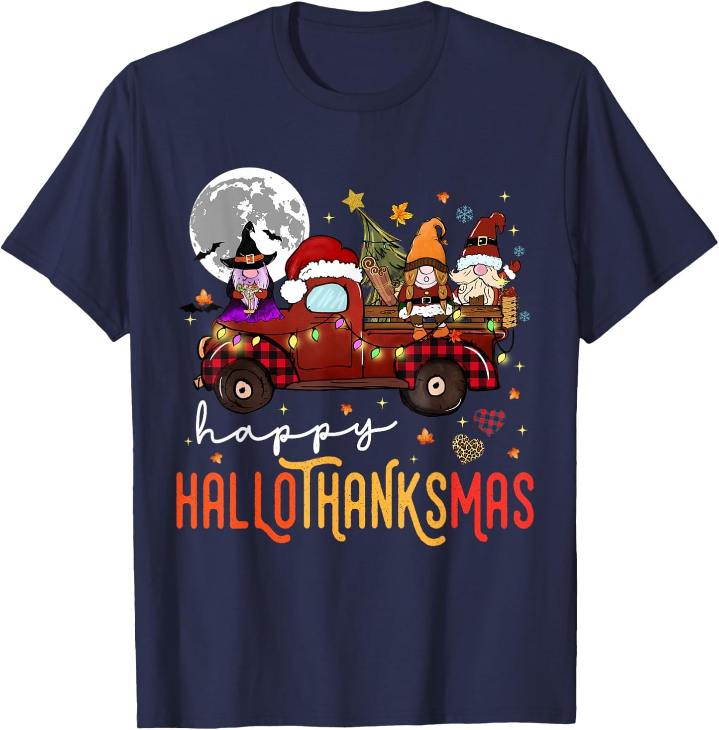 Funny Hallowthanksmas Gnome Christmas T-Shirt - T-Shirt | Navy