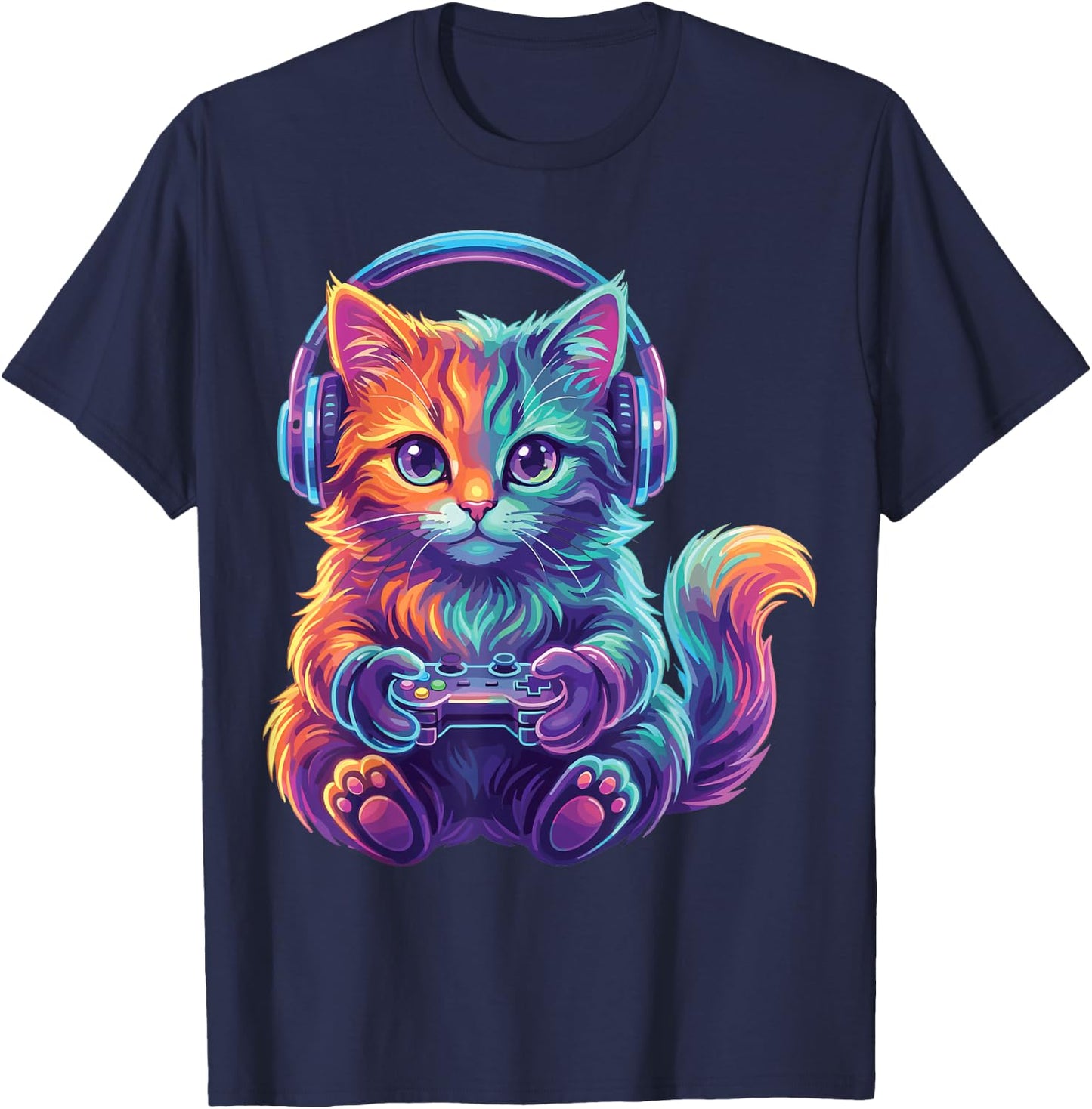 Funny Gaming Video Game Cat Boys Teen Men Girls T-Shirt - T-Shirt | Navy