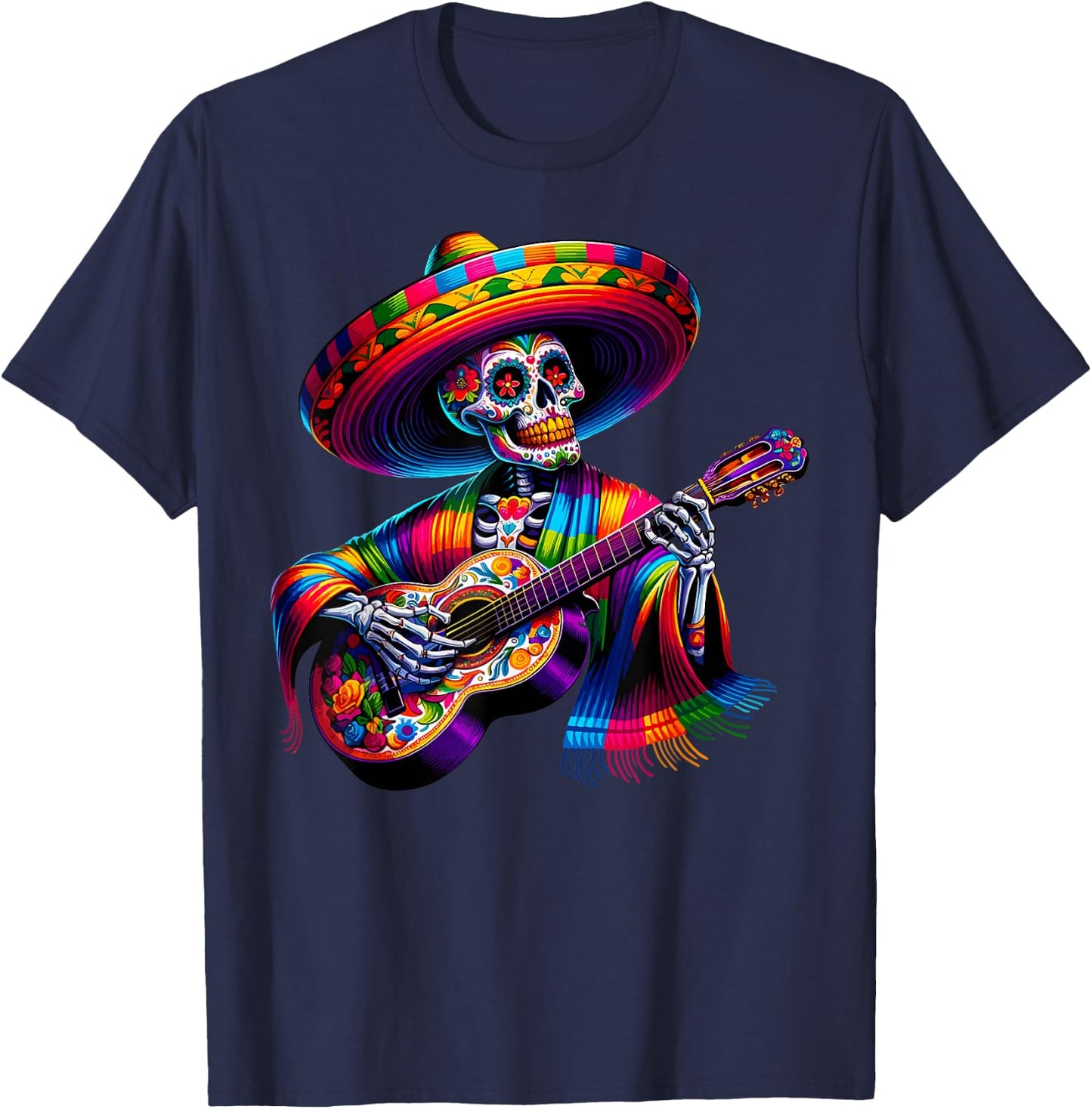 Funny Cinco De Mayo Skeleton Skull Fiesta Sombreros Guitar T-Shirt - T-Shirt | Navy