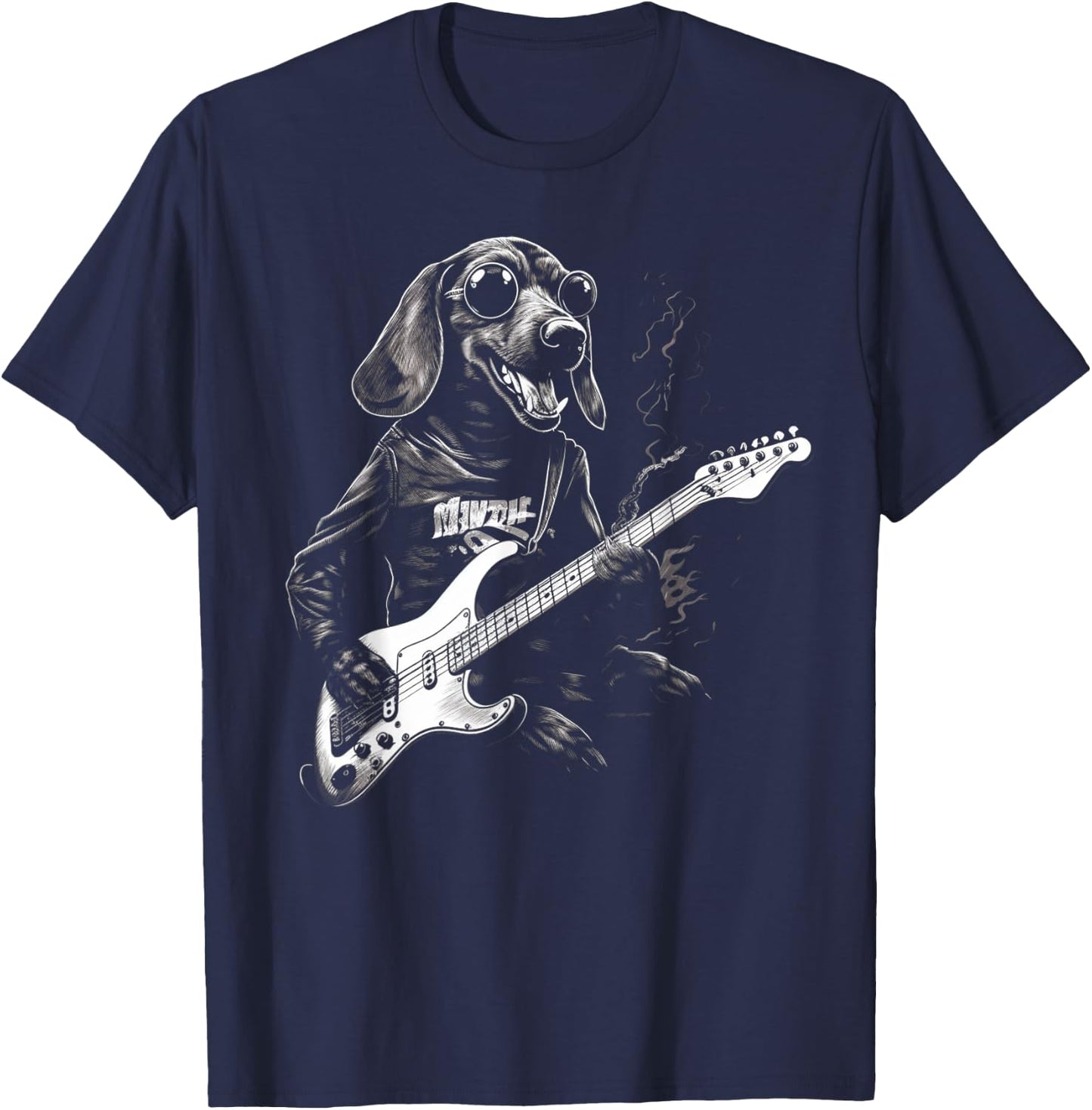 Dachshund Playing Guitar Funny Music Lover Dog Design T-Shirt - T-Shirt | Navy