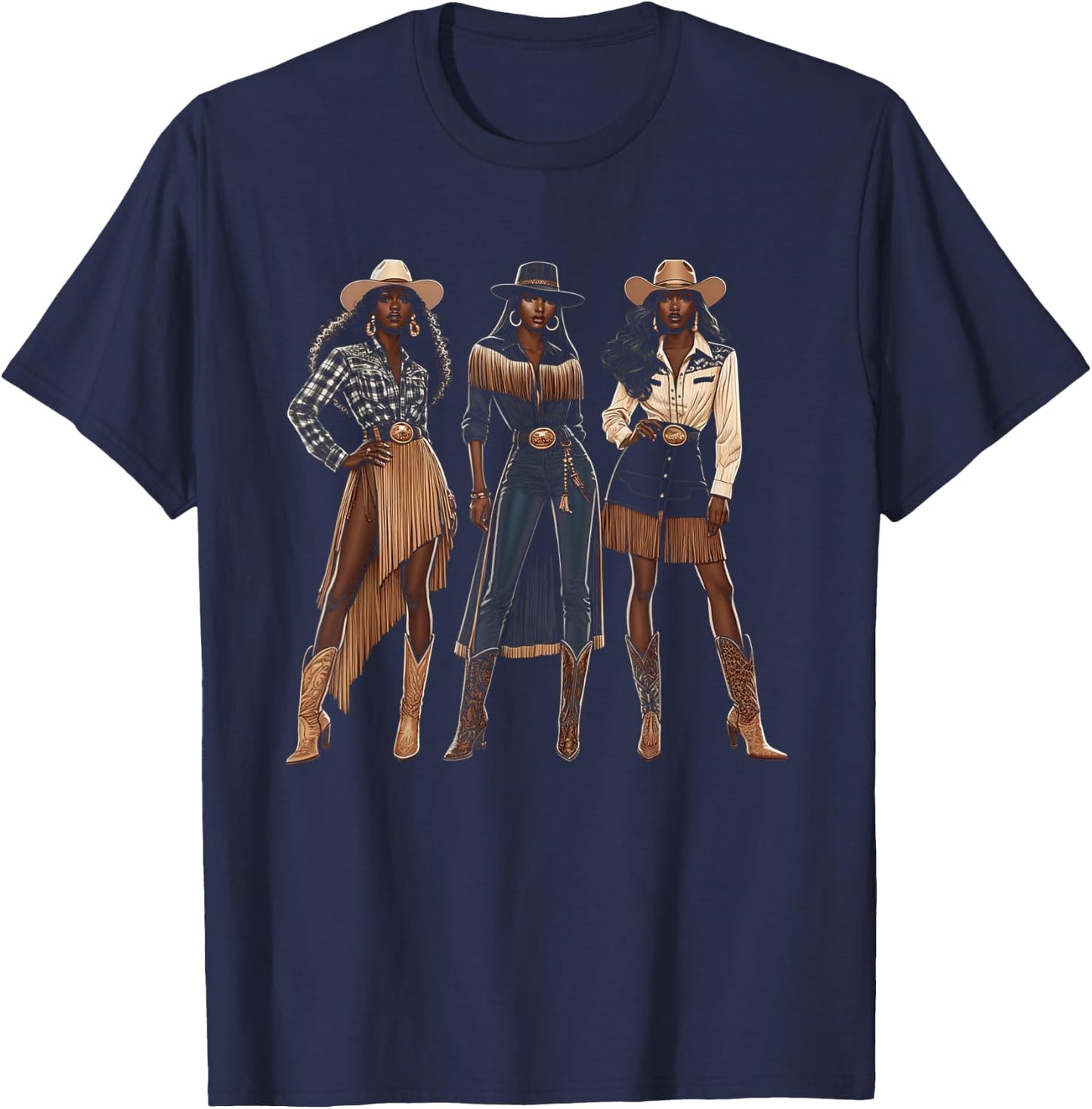 Black Cowgirl Western Rodeo Melanin Black History Texas T-Shirt - T-Shirt | Navy