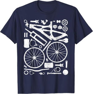 Mountain Bike Parts MTB Bicycle Cycling Downhill Biker T-Shirt - T-Shirt | Navy