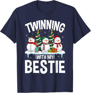 Twinning With My Bestie Xmas Snowman Matching Christmas Kids T-Shirt - T-Shirt | Navy