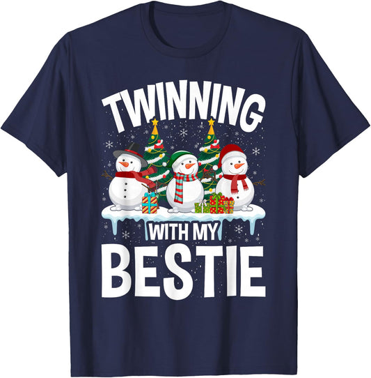 Twinning With My Bestie Xmas Snowman Matching Christmas Kids T-Shirt - T-Shirt | Navy