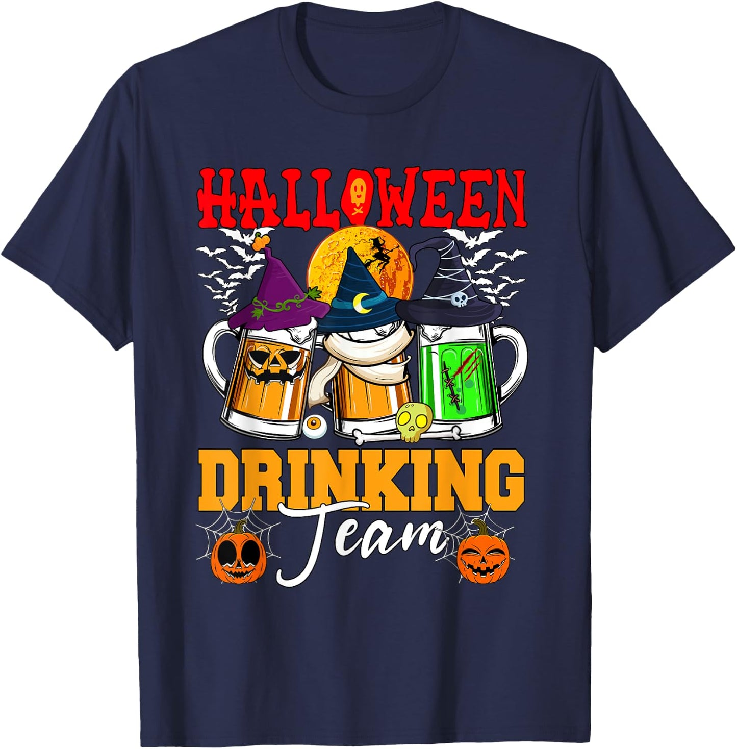 Halloween Drinking Team Three Horror Beer Glasses As Witch T-Shirt - T-Shirt | Navy
