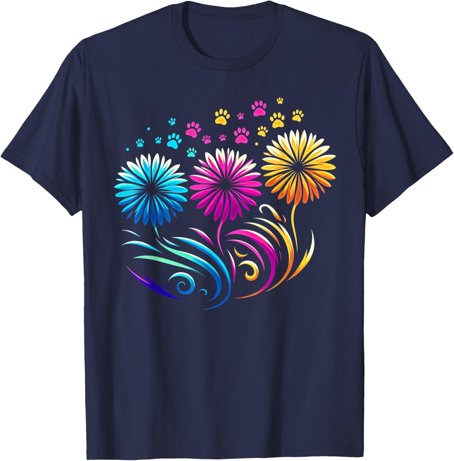 Dandelion Flowers Cute Dog Paw Funny Cat Paw Men Women Kids T-Shirt - T-Shirt | Navy