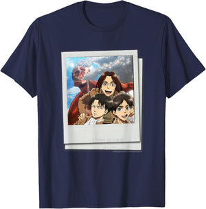 Attack on Titan See The Walls! Tourist Polaroid Photo Anime T-Shirt - T-Shirt | Navy
