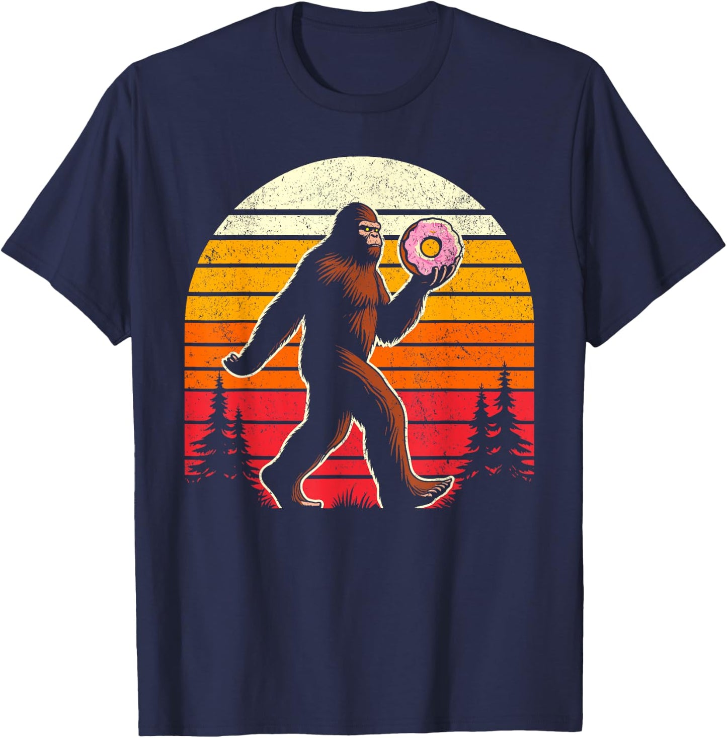 Donut bigfoot funny sasquatch holding donuts retro vintage T-Shirt - T-Shirt | Navy