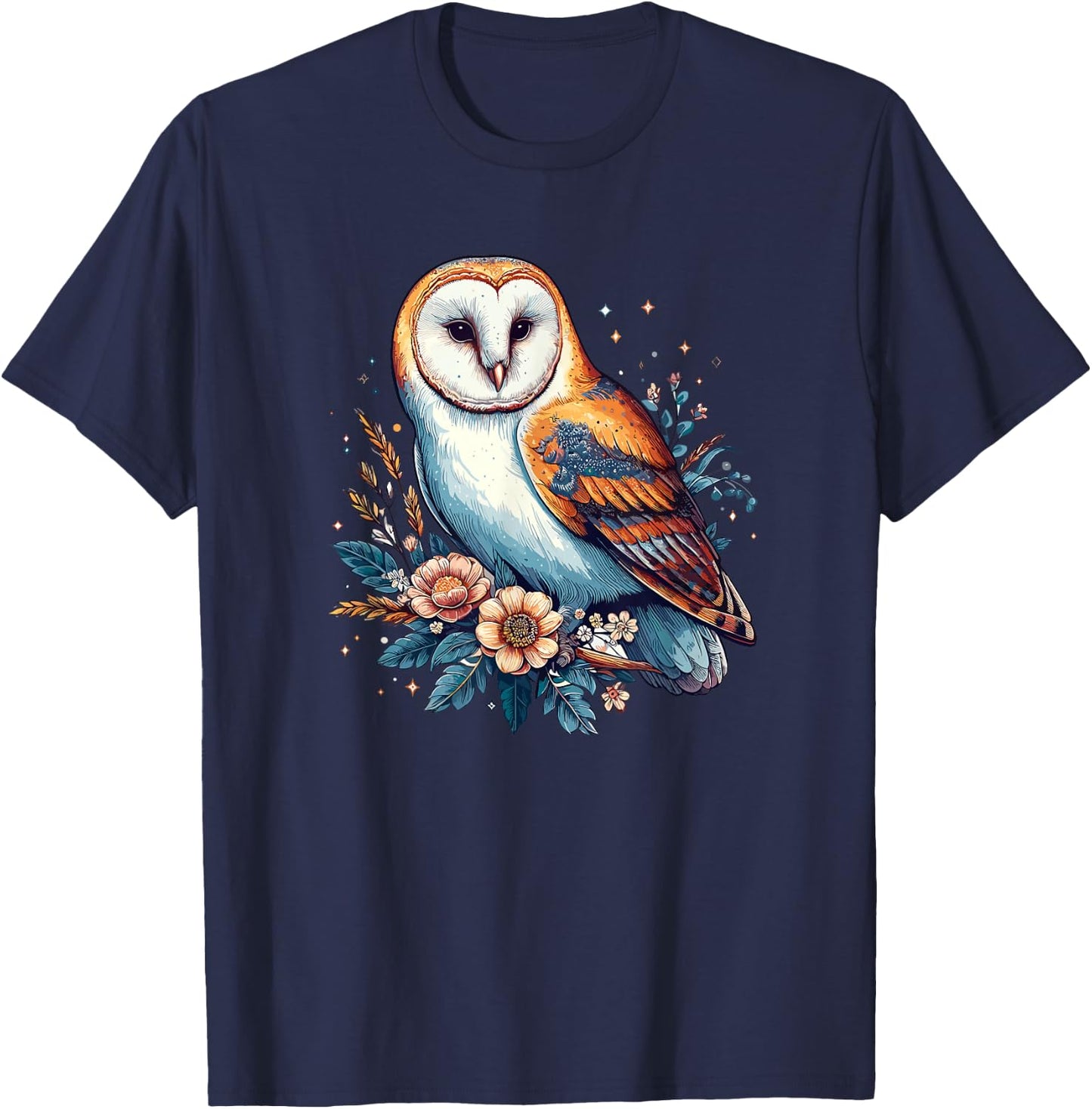 Girls Nature Flowers Barn Owl Art Lover T-Shirt - T-Shirt | Navy