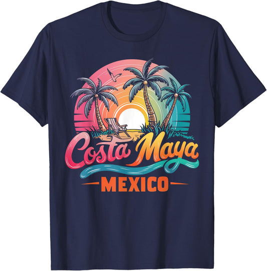 Costa Maya Mexico Tropical Sunset beach Souvenir Vacation Men Women Girls Kids T-Shirt - T-Shirt | Navy