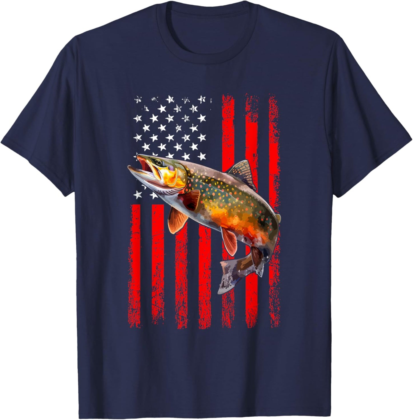 Speckled Brook trout American flag Fishing T-Shirt - T-Shirt | Navy