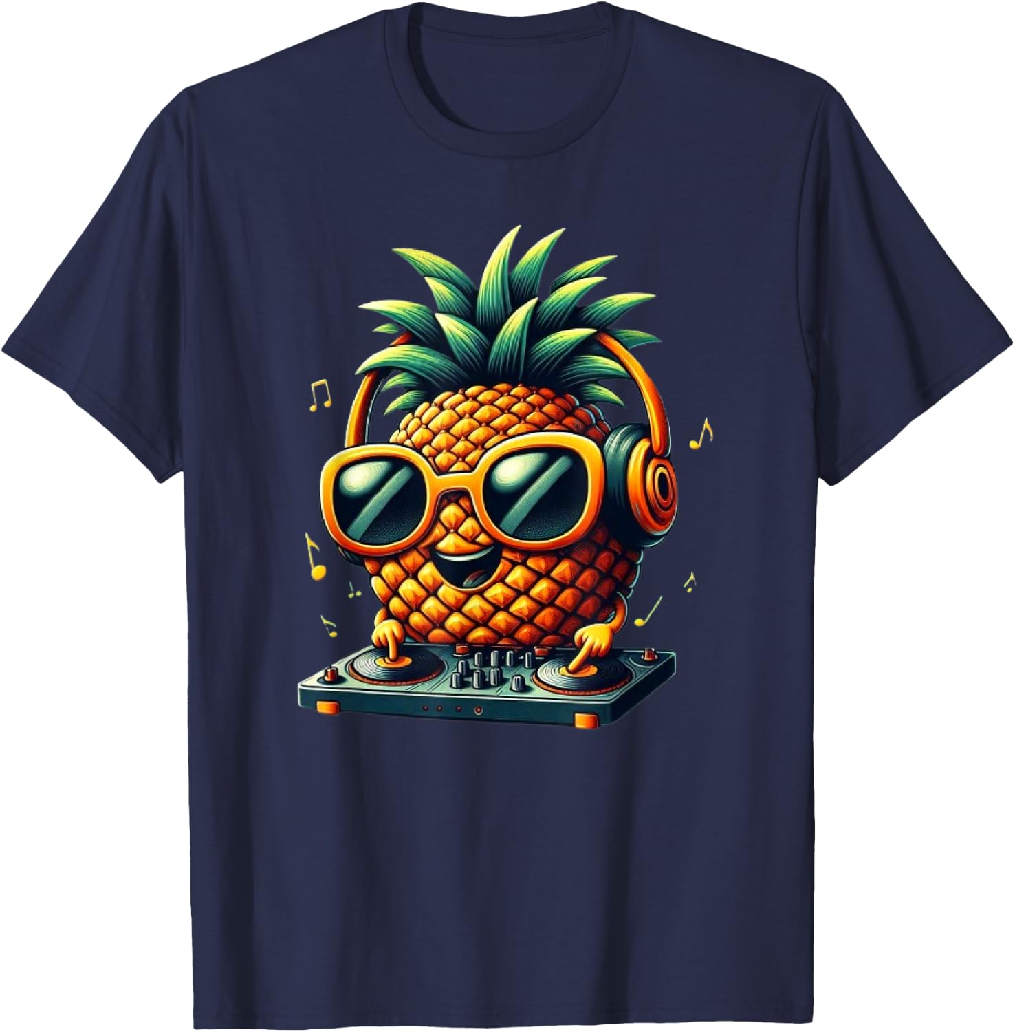 Pineapple DJ With Sunglasses Beach Funny Pineapple Summer Men Women Kids T-Shirt - T-Shirt | Navy