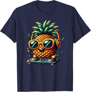 Pineapple DJ With Sunglasses Beach Funny Pineapple Summer Men Women Kids T-Shirt - T-Shirt | Navy