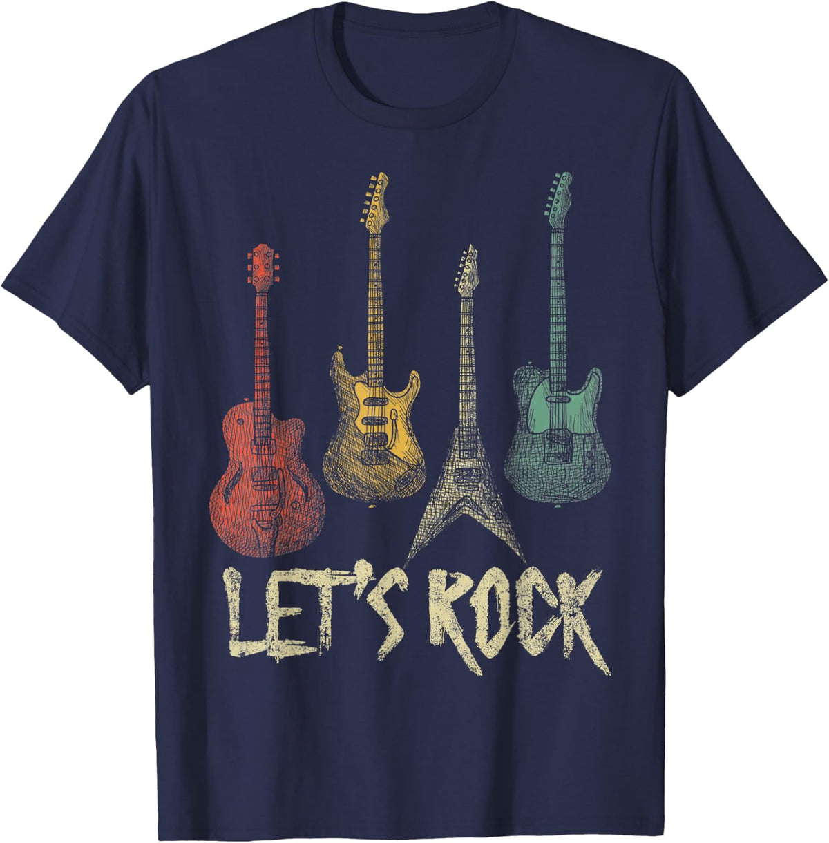Lets Rock Rock n Roll Guitar Retro Gift Men Women Shirt T-Shirt - T-Shirt | Navy