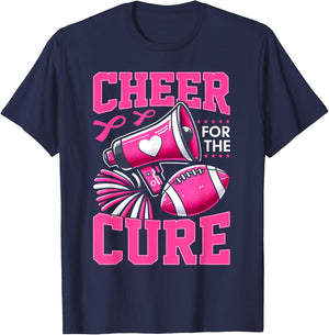 Cheer For The Cure Breast Cancer Awareness Cheerleader Funny T-Shirt - T-Shirt | Navy