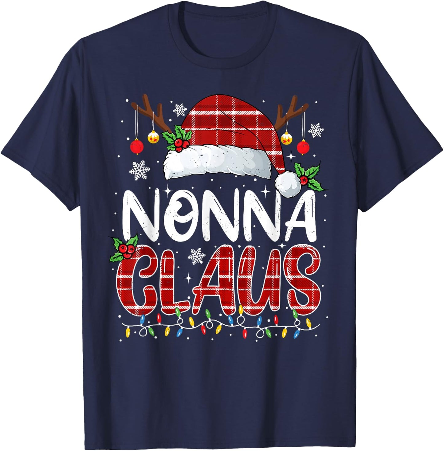 Nonna Claus Christmas Lights Pajama Family Matching T-Shirt - T-Shirt | Navy