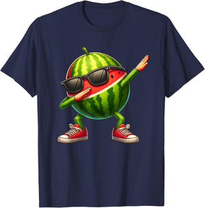 Watermelon Dabbing In Ninja Style Funny Watermelon Graphic T-Shirt - T-Shirt | Navy