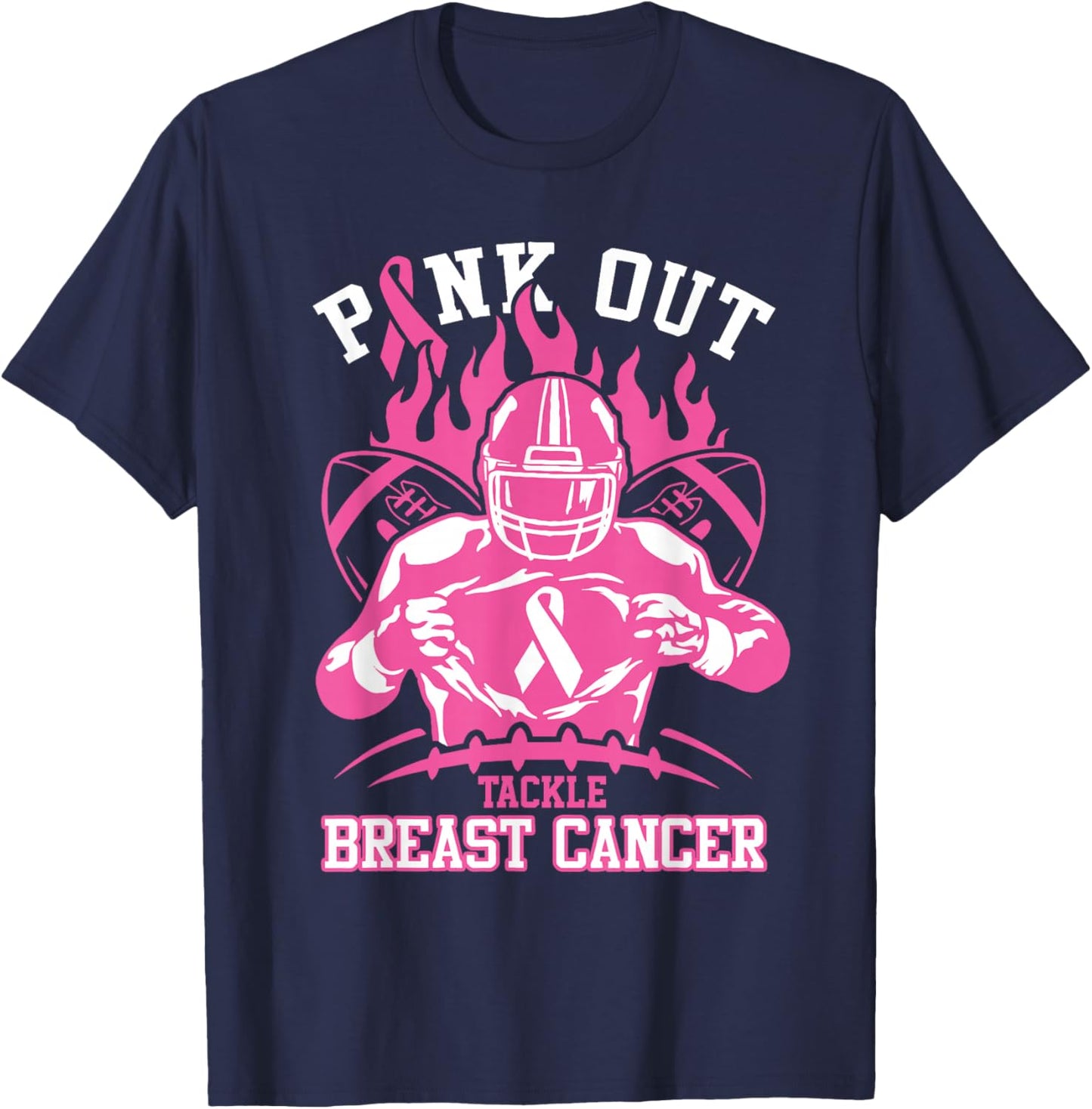 Pink Out Tackle Breast Cancer Awareness American Football T-Shirt - T-Shirt | Navy