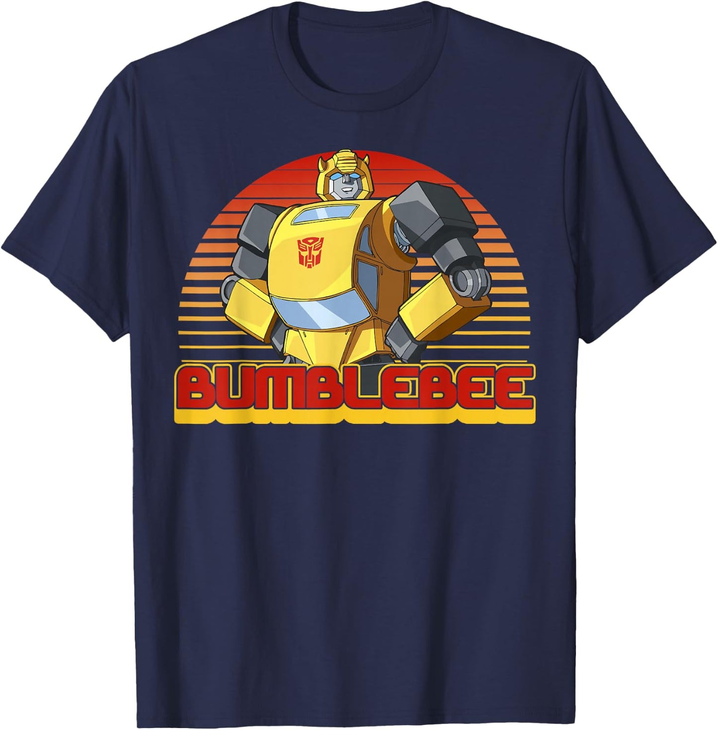 Transformers Bumblebee Retro Stripes Vintage Portrait Small T-Shirt - T-Shirt | Navy