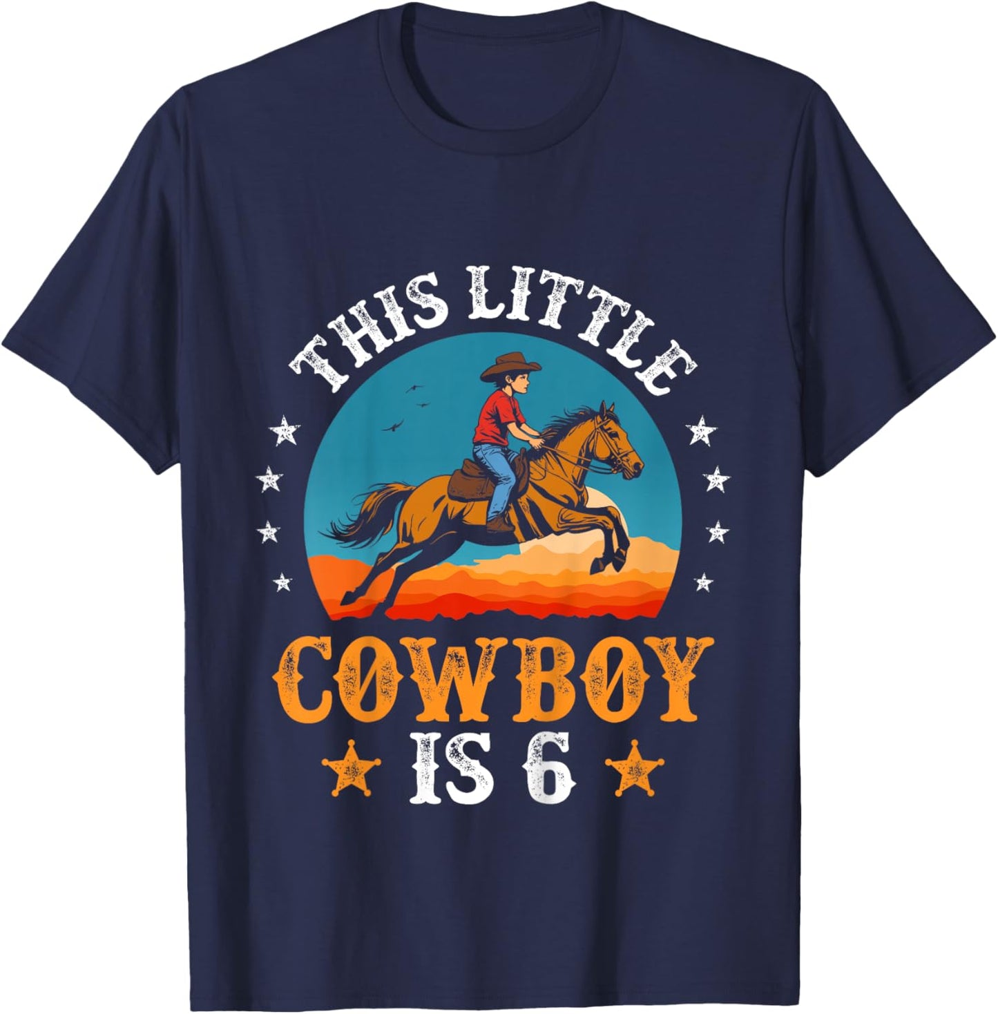 Kids Cowboy 6th Birthday Boys 6 Year Old Rodeo Horse Riding T-Shirt - T-Shirt | Navy
