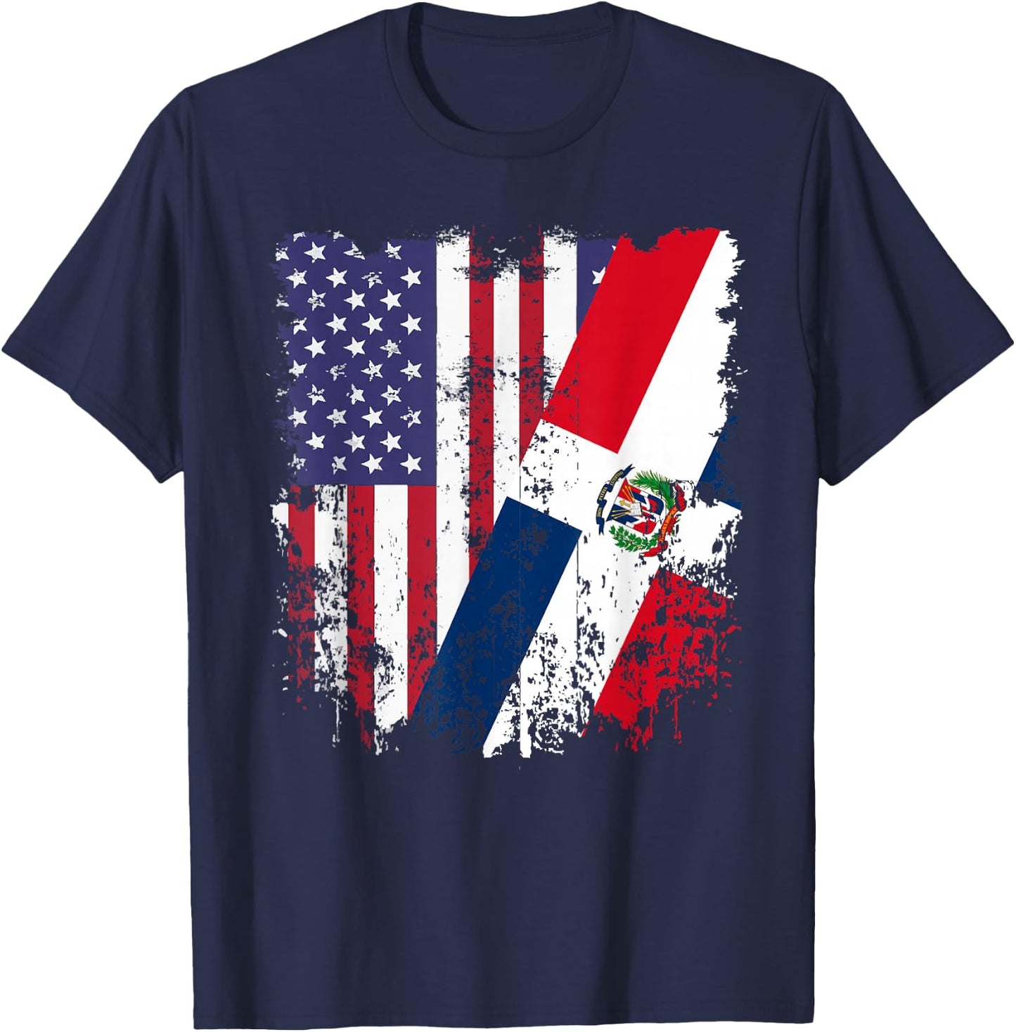 Dominican Republic Roots Half American Flag Dominican T-Shirt - T-Shirt | Navy