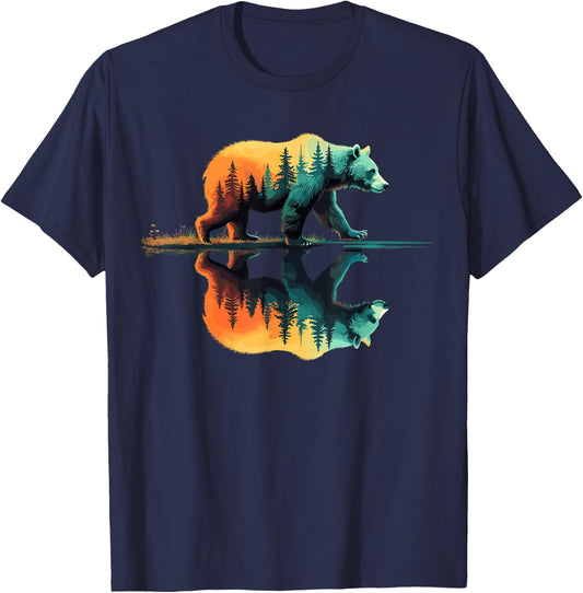 Nature Forest Mountains Trees Wildlife Bear T-Shirt - T-Shirt | Navy