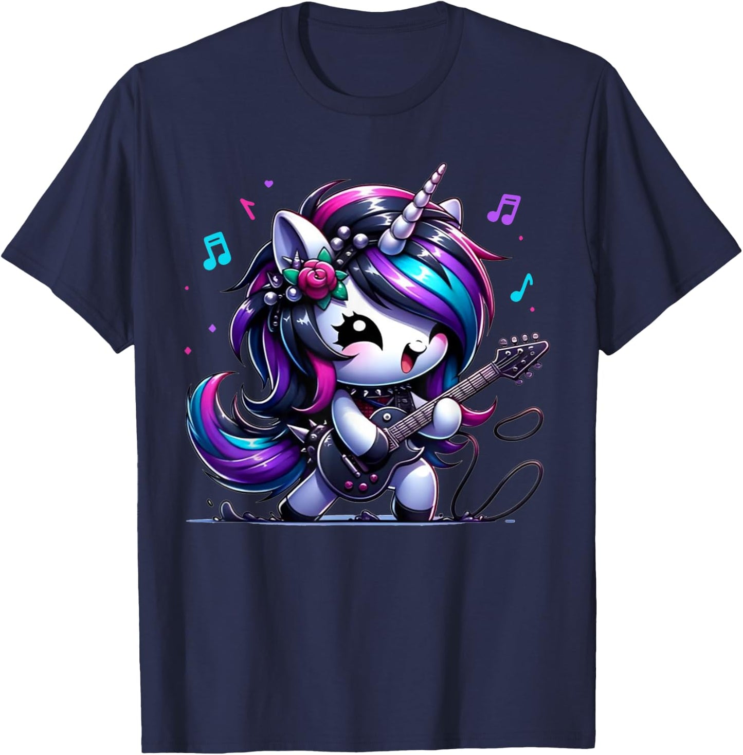 Unicorn Rock & Roll Guitar Rockin Music Guitarist Girl Women T-Shirt - T-Shirt | Navy