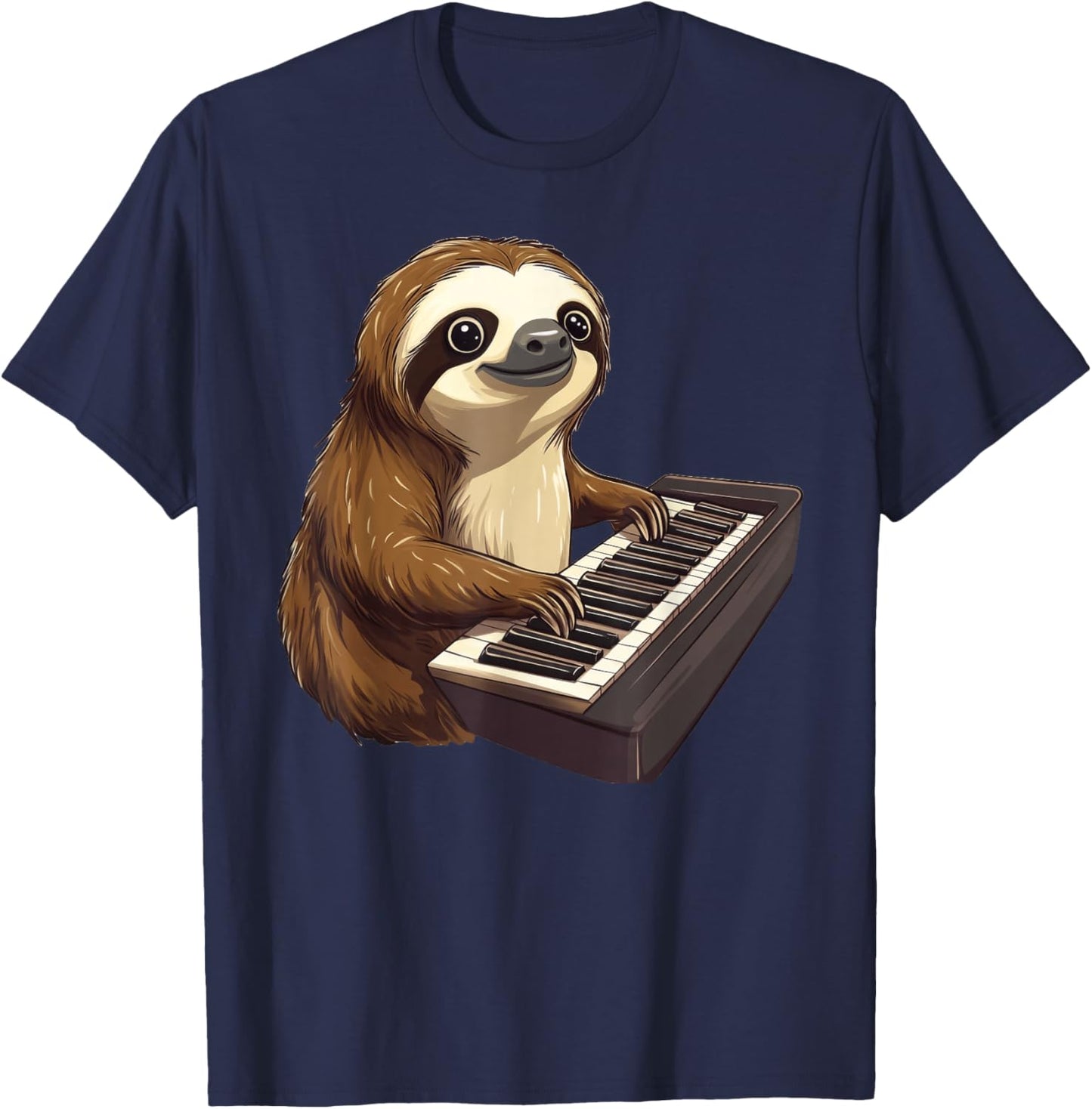 Cute Sloth Playing Piano Sloths Musician Music T-Shirt - T-Shirt | Navy