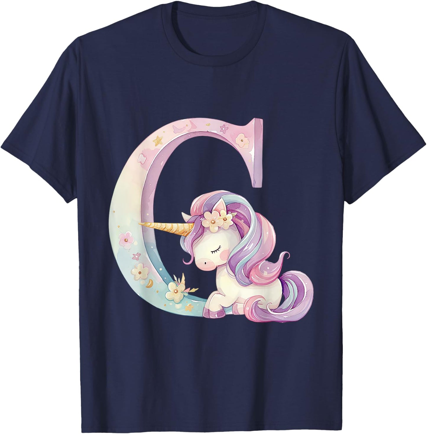 C Initial Letter Alphabet Unicorn Birthday Outfit Monogram C T-Shirt - T-Shirt | Navy