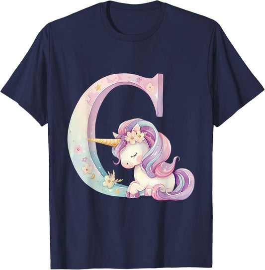 C Initial Letter Alphabet Unicorn Birthday Outfit Monogram C T-Shirt - T-Shirt | Navy