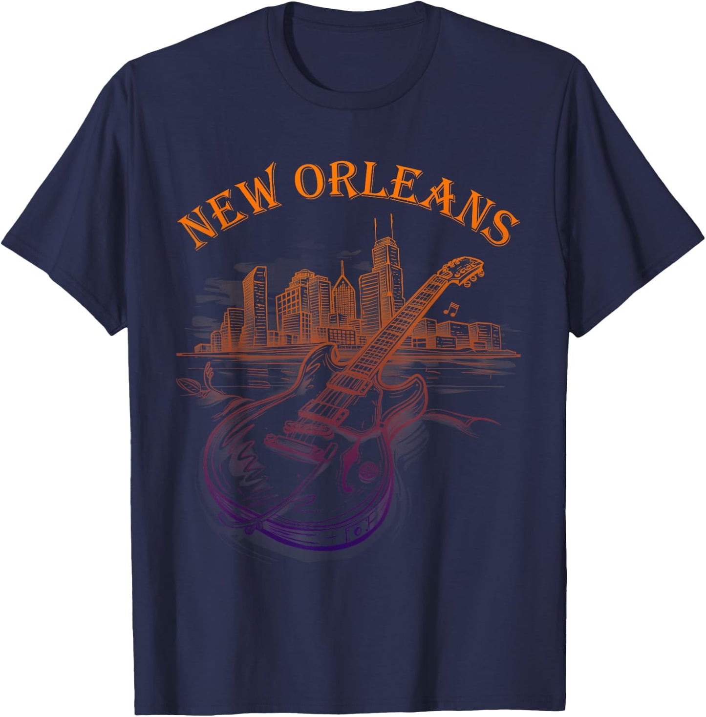 New Orleans Louisiana LA | Skyline | Guitar Musician T-Shirt - T-Shirt | Navy