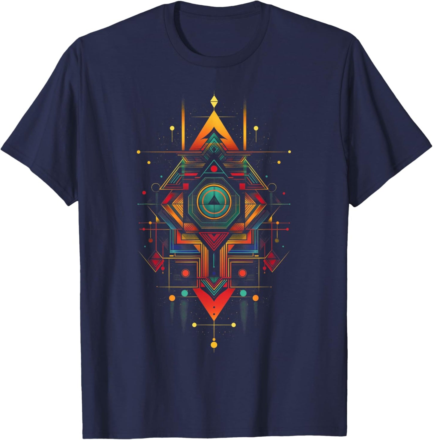 Sacred Geometry Metatron Abstract Aztec Pattern Spiritual T-Shirt - T-Shirt | Navy