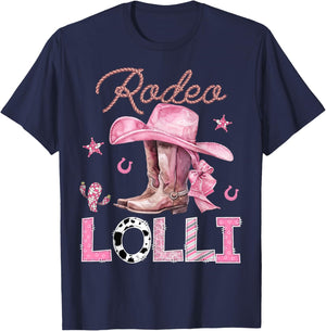 Rodeo Lolli Pink Boots Coquette CowGirl Birthday Party T-Shirt - T-Shirt | Navy