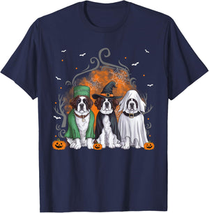 Three Saint Bernard St. Bernard Dog Halloween Ghost Costume Women Kids T-Shirt - T-Shirt | Navy