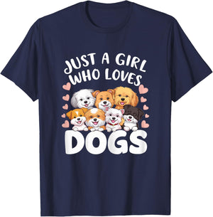 Dog Lover Just a Girl who Loves Dogs Dog Girl T-Shirt - T-Shirt | Navy