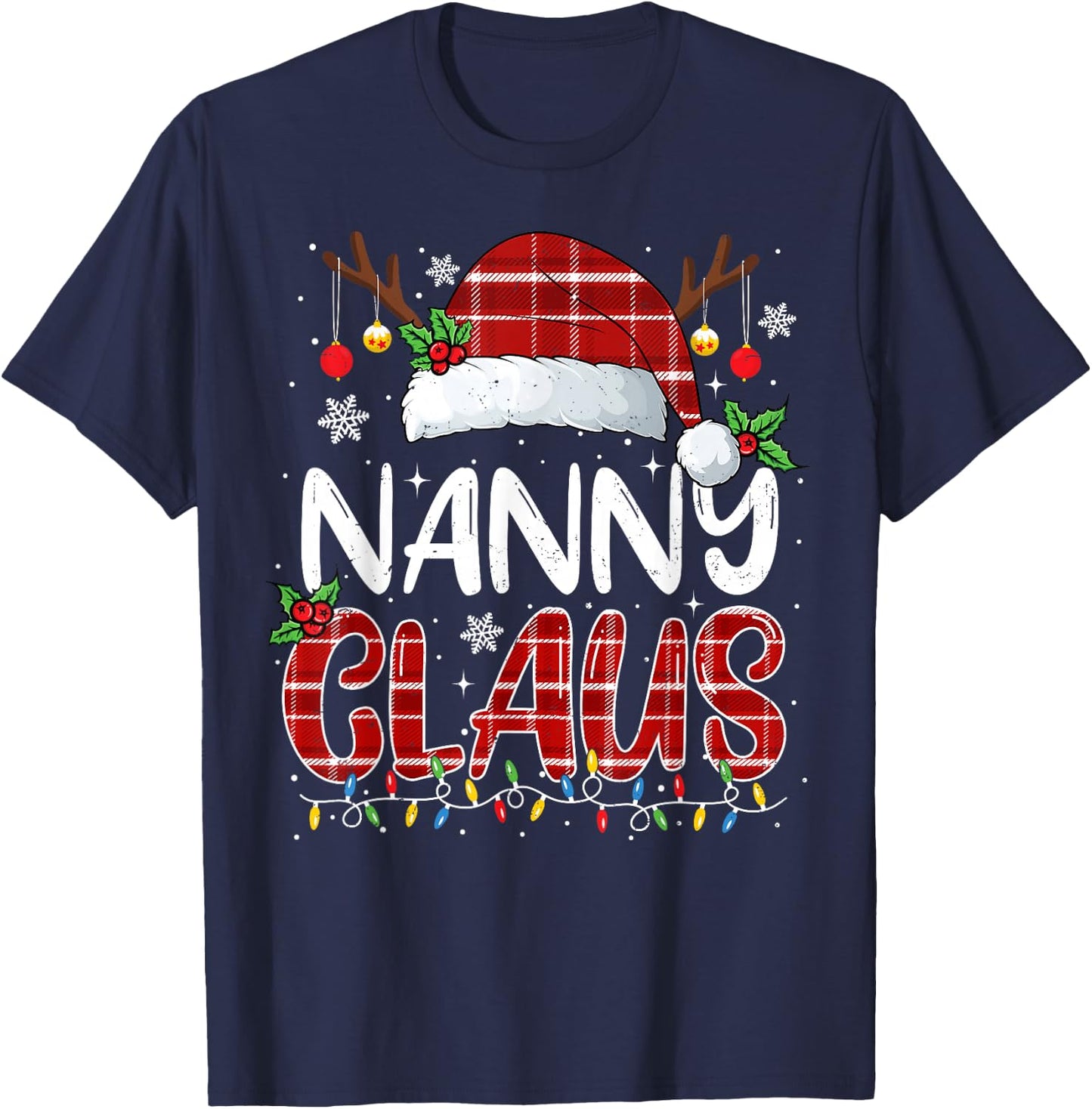 Nanny Claus Christmas Lights Pajama Family Matching T-Shirt - T-Shirt | Navy