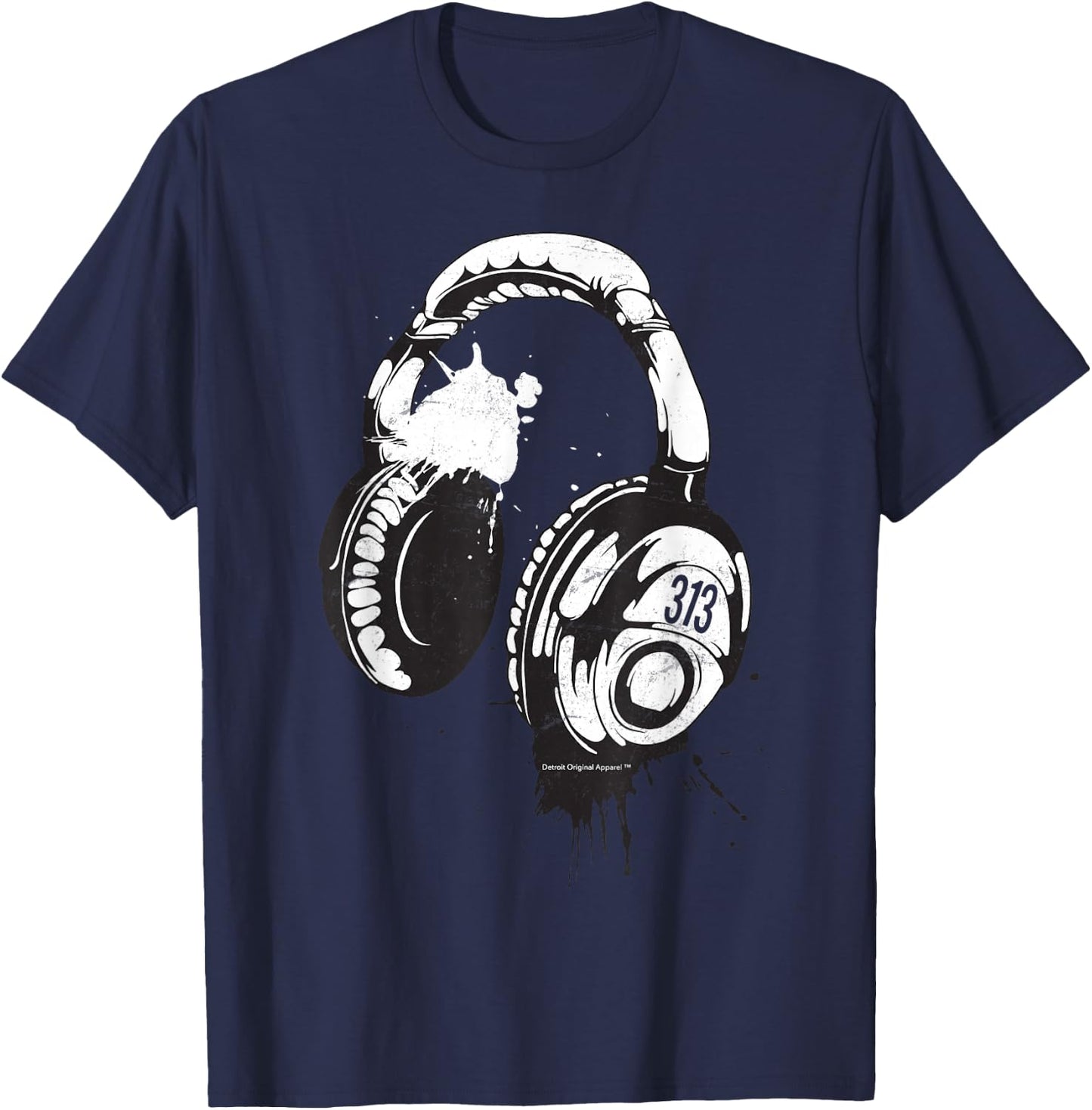 Detroit Techno Shirt 313 DJ Headphones Festival Club T-Shirt - T-Shirt | Navy