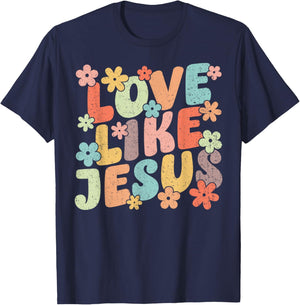 Love Like Jesus Christ Faith Christian Retro Groovy Graphic T-Shirt - T-Shirt | Navy