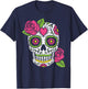 Pink Rose Sugar Skull Dia De Los Muertos Mexican Halloween T-Shirt - T-Shirt | Navy