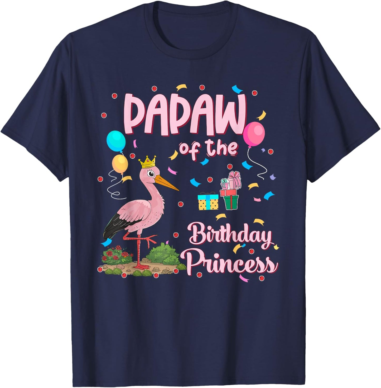 Papaw of the Birthday Princess Pink Flamingo Party Squad T-Shirt - T-Shirt | Navy