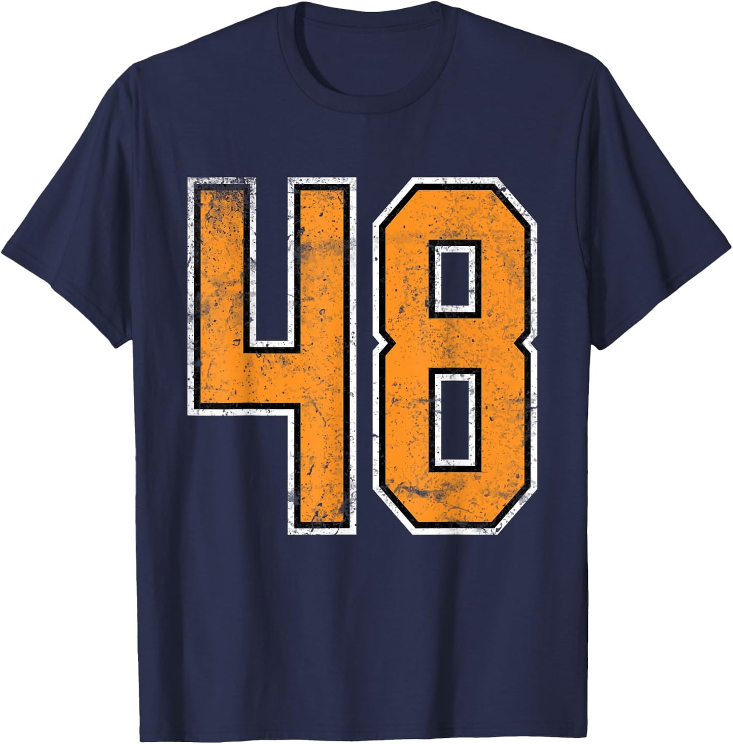 Number #48 Jersey Orange Distressed Vintage Lucky Number 48 T-Shirt - T-Shirt | Navy