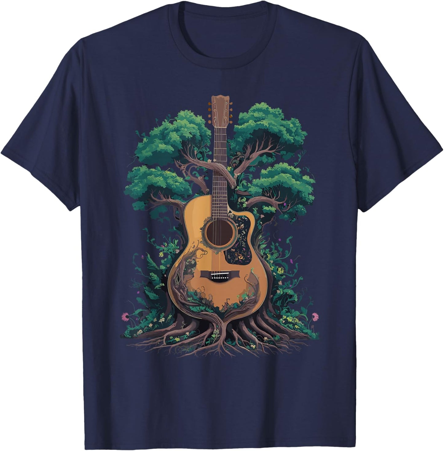 Acoustic Guitar Tree Musician Guitarist T-Shirt - T-Shirt | Navy