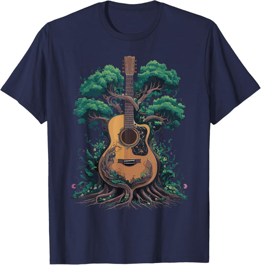 Acoustic Guitar Tree Musician Guitarist T-Shirt - T-Shirt | Navy