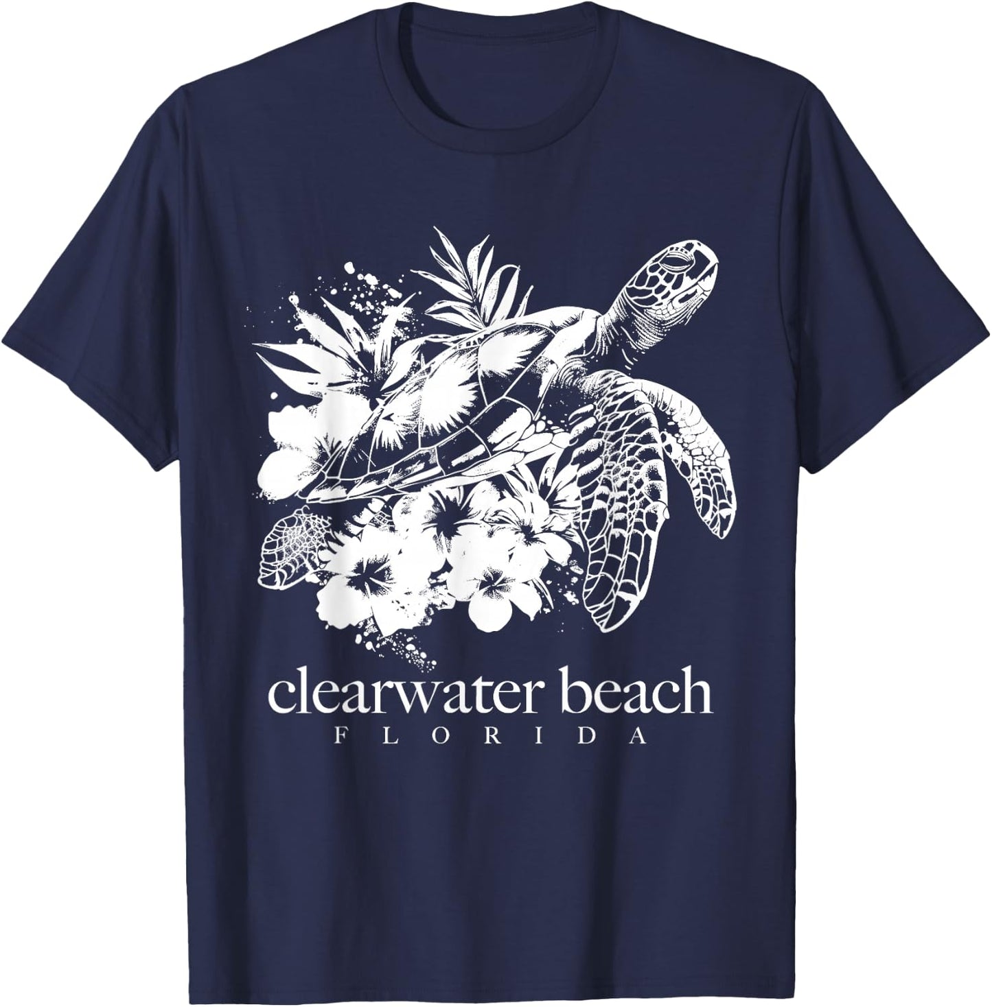 Clearwater Beach Florida Sea Turtle Flowers Surfer Souvenir T-Shirt - T-Shirt | Navy