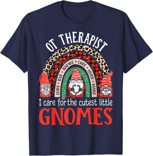 Occupational Therapy Gnomes Christmas OT Therapist T-Shirt - T-Shirt | Navy