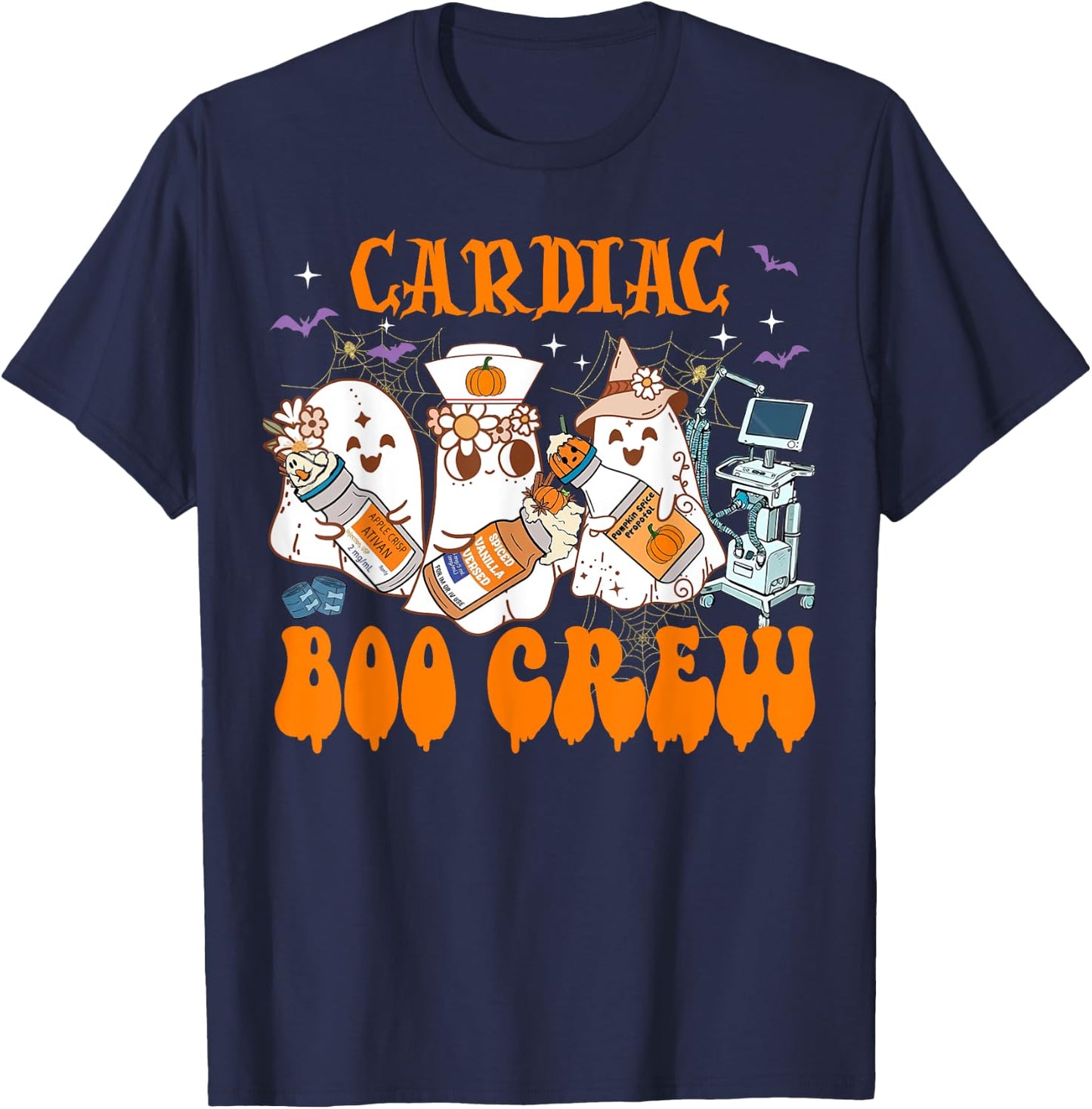 Cardiac Nurse Halloween Anesthetist Boo Crew Squad T-Shirt - T-Shirt | Navy
