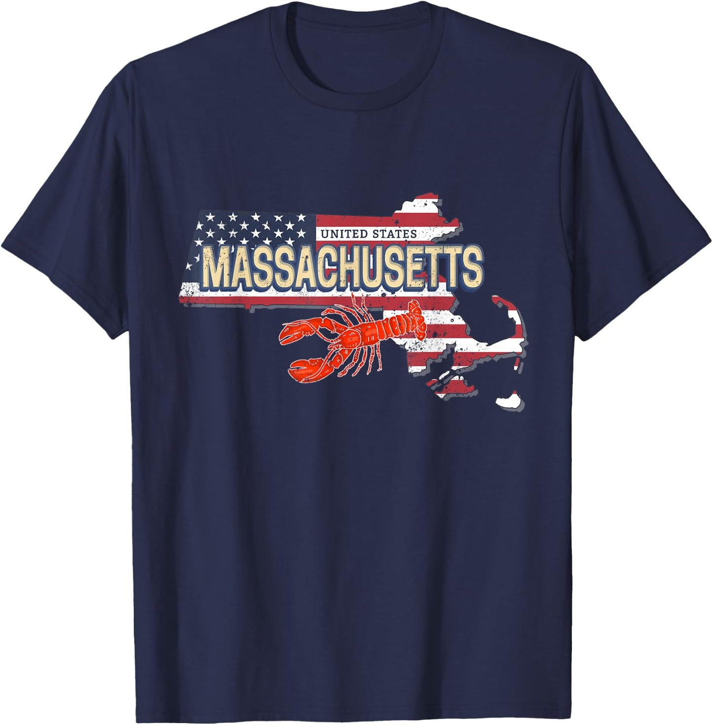 Massachusetts in United States with Map Vintage USA Souvenir T-Shirt - T-Shirt | Navy